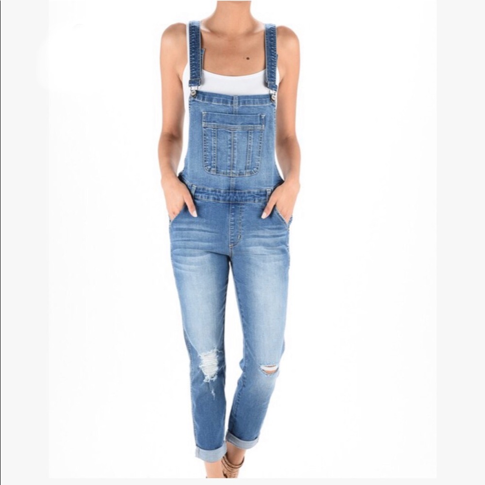 4 Pack High Rise Distressed Overalls
